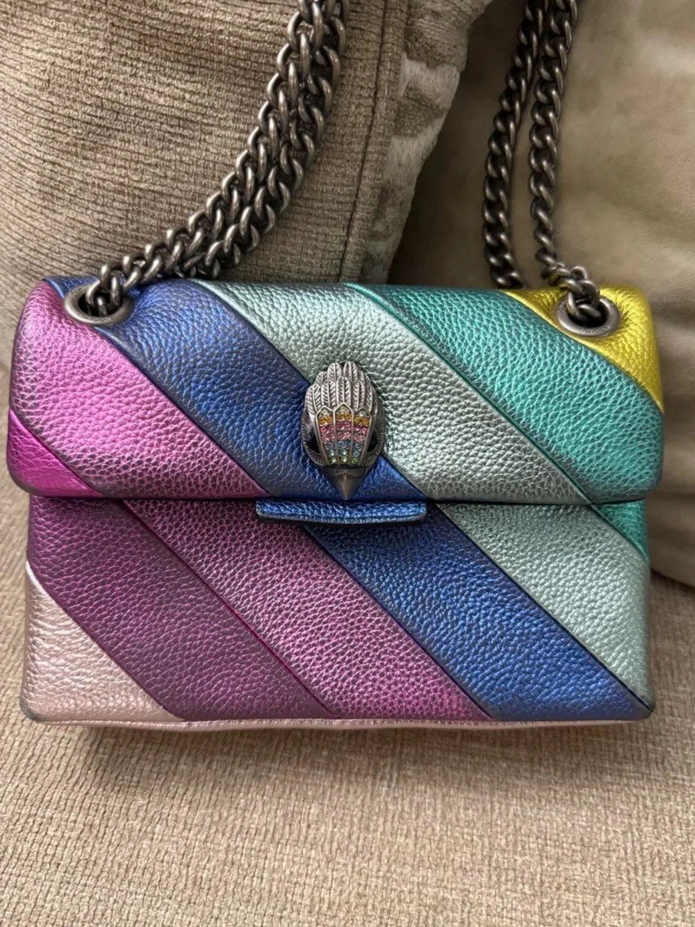 Kurt Geiger Kensington Metallic Multicolor Diagonal Stripe Leather crossbody Bag